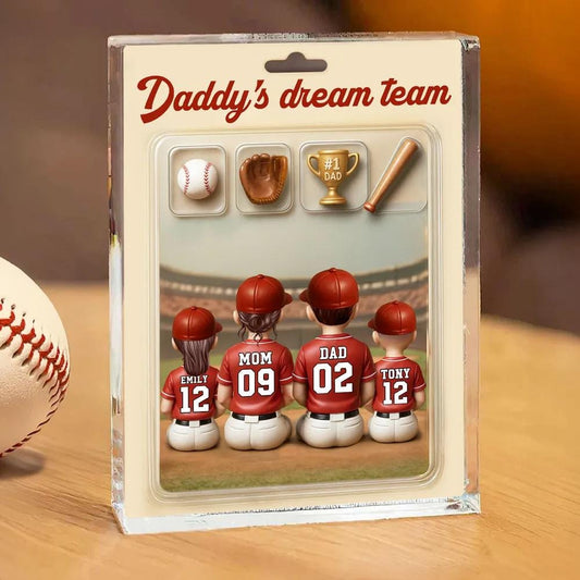 Custom Baseball Dad's Dream Team & Kids Trading Card Style Custom Figure Custom Acrylic Block Plaque, Father Day Gift for Husband, Dad, Papa