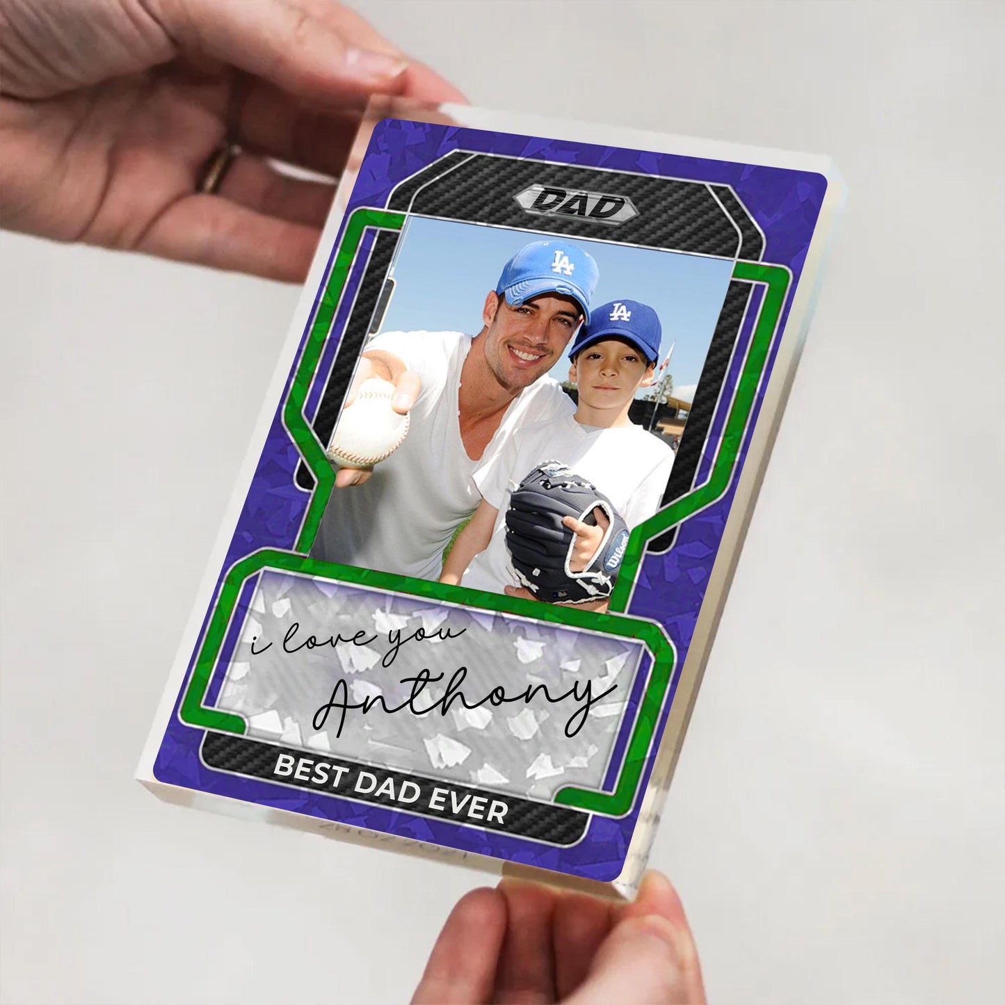 Personalized Baseball Dad Plaque with Kids Photo, Custom Acrylic Sports Card Style, Father’s Day Gift for Him Best Dad Ever Acrylic Block