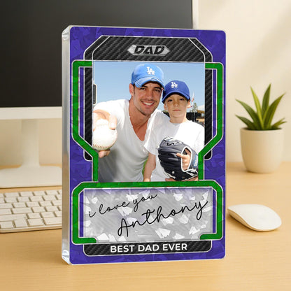 Personalized Baseball Dad Plaque with Kids Photo, Custom Acrylic Sports Card Style, Father’s Day Gift for Him Best Dad Ever Acrylic Block