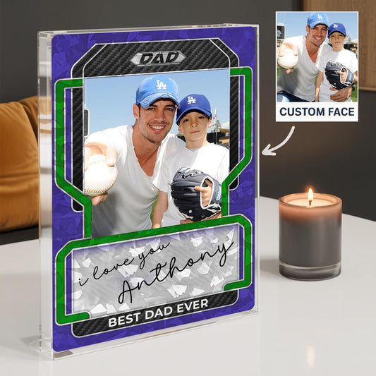 Personalized Baseball Dad Plaque with Kids Photo, Custom Acrylic Sports Card Style, Father’s Day Gift for Him Best Dad Ever Acrylic Block