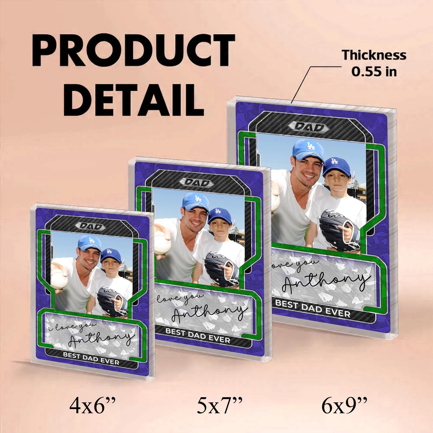Personalized Baseball Dad Plaque with Kids Photo, Custom Acrylic Sports Card Style, Father’s Day Gift for Him Best Dad Ever Acrylic Block