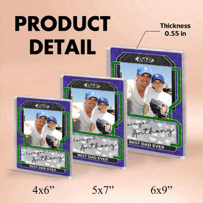 Personalized Baseball Dad Plaque with Kids Photo, Custom Acrylic Sports Card Style, Father’s Day Gift for Him Best Dad Ever Acrylic Block