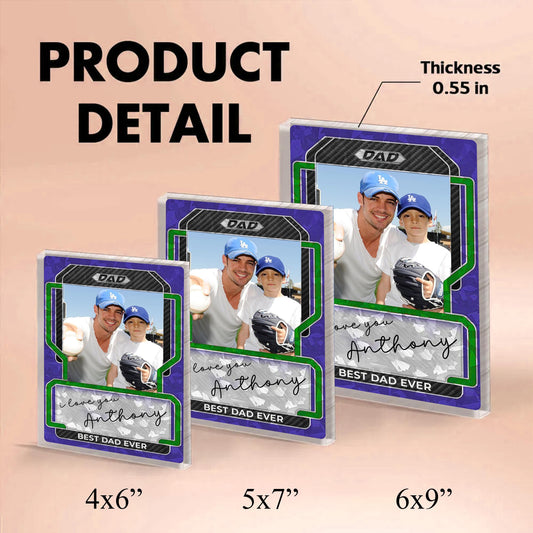 Personalized Baseball Dad Plaque with Kids Photo, Custom Acrylic Sports Card Style, Father’s Day Gift for Him Best Dad Ever Acrylic Block