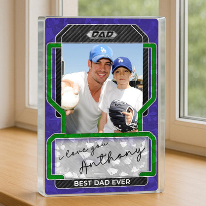 Personalized Baseball Dad Plaque with Kids Photo, Custom Acrylic Sports Card Style, Father’s Day Gift for Him Best Dad Ever Acrylic Block