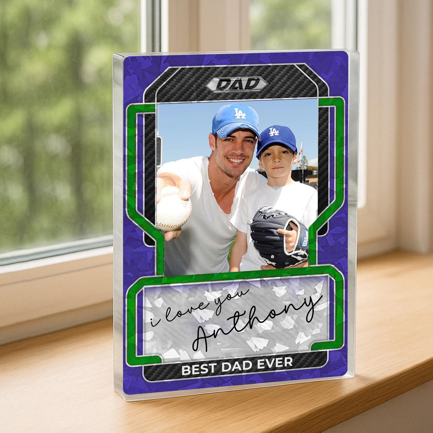 Personalized Baseball Dad Plaque with Kids Photo, Custom Acrylic Sports Card Style, Father’s Day Gift for Him Best Dad Ever Acrylic Block