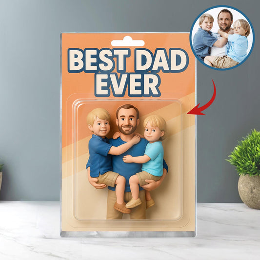 Custom Father's Day Gift For Dad, Personalized Photo Dad And Kids Action Figure Acrylic Block, Best Dad Ever Block Plaque, Gift For Husband