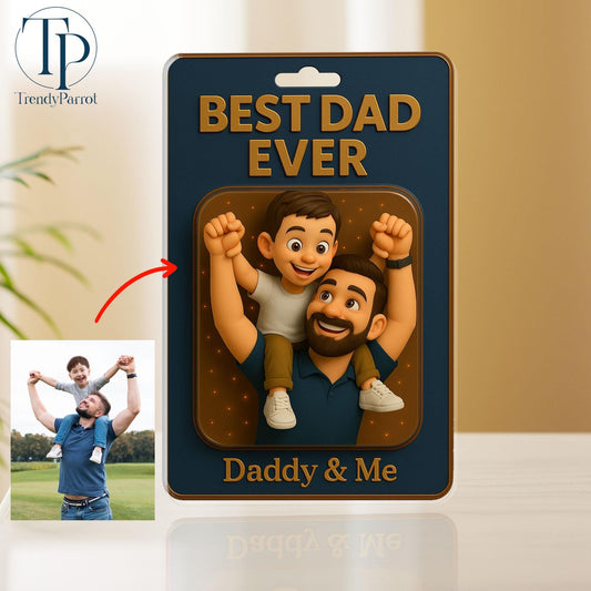 Personalized Father's Day Gift For Dad, Custom Photo Dad And Kids Action Figure Acrylic Block, Best Dad Ever Block Plaque, Gift For Husband