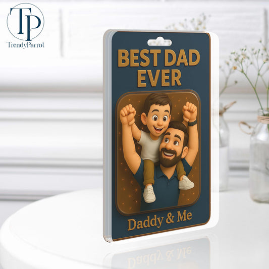 Personalized Father's Day Gift For Dad, Custom Photo Dad And Kids Action Figure Acrylic Block, Best Dad Ever Block Plaque, Gift For Husband