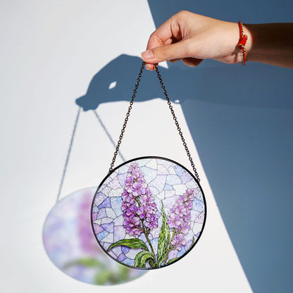 purple wildflower glass panel floral stained glass suncatcher gift for mom or garden lover