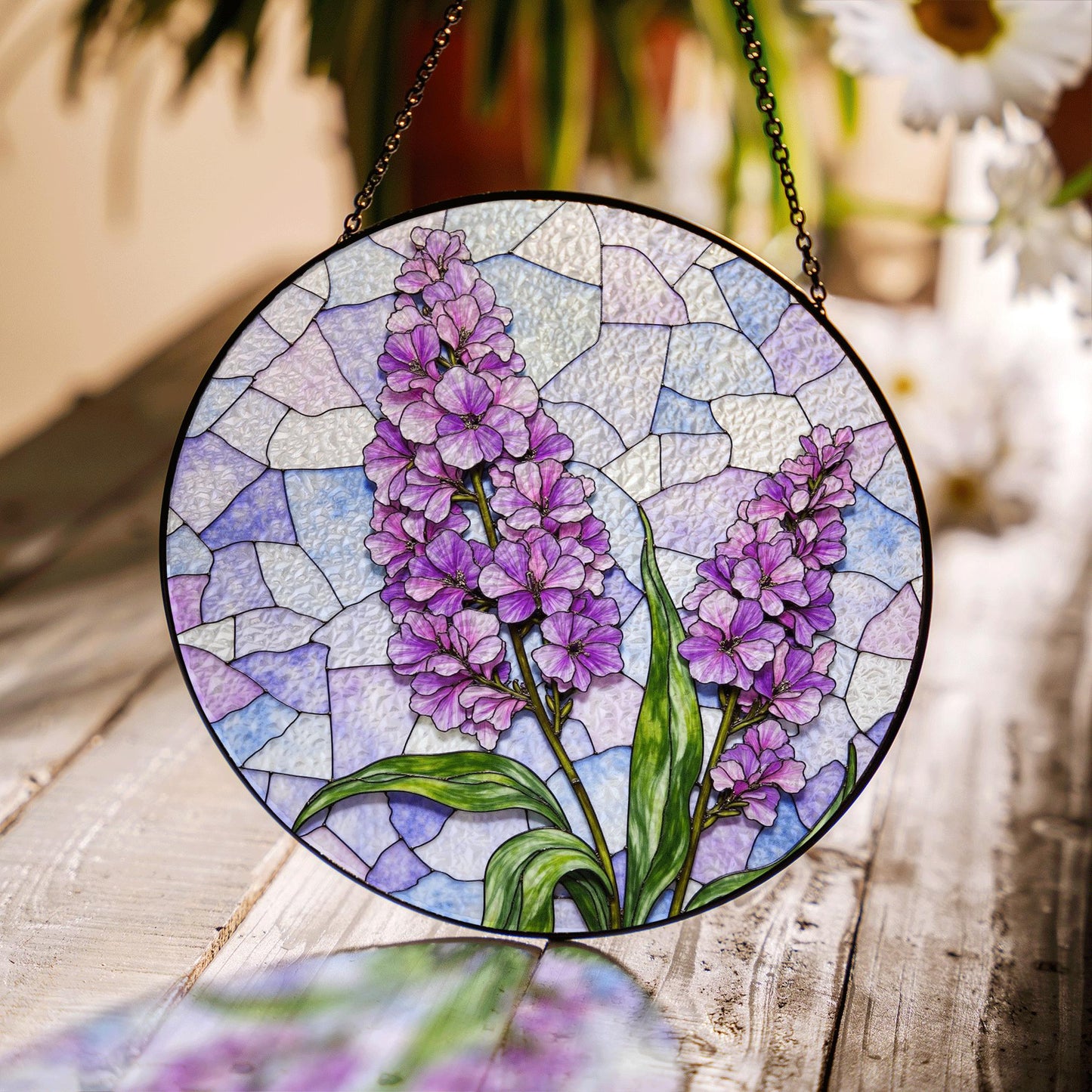 purple wildflower glass panel floral stained glass suncatcher gift for mom or garden lover