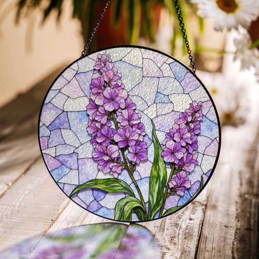 purple wildflower glass panel floral stained glass suncatcher gift for mom or garden lover