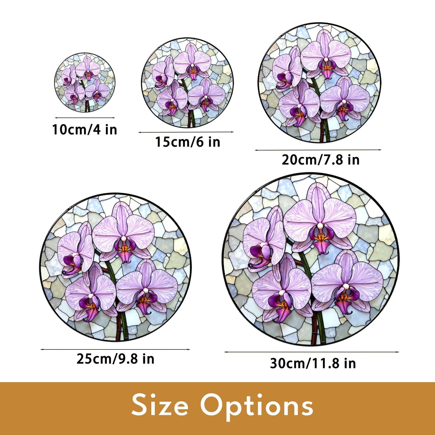purple orchid flowers stained glass round suncatcher for window hanging gift for mom