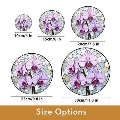 purple orchid flowers stained glass round suncatcher for window hanging gift for mom