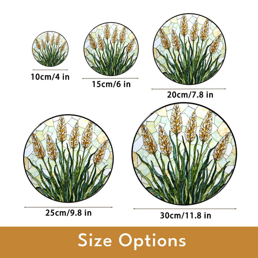 golden wheat field stained glass panel rustic suncatcher window art gift for nature lovers