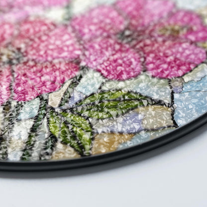 Pink hibiscus floral glass panel round stained suncatcher window decor gift for flower lover