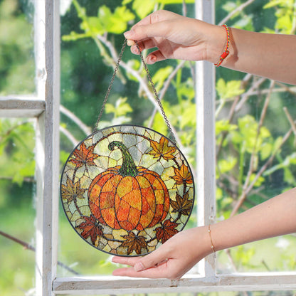 Autumn pumpkin leaves stained glass suncatcher fall window decor gift for mom or friend