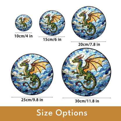 Emerald dragon in flight stained glass suncatcher fantasy window art gift for dragon fan
