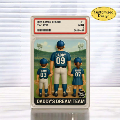 No. 1 Dad & Kids Baseball Trading Card Style Acrylic Plaque, Personalized Father's Day Acrylic Block Plaque, Custom Family Acrylic Block