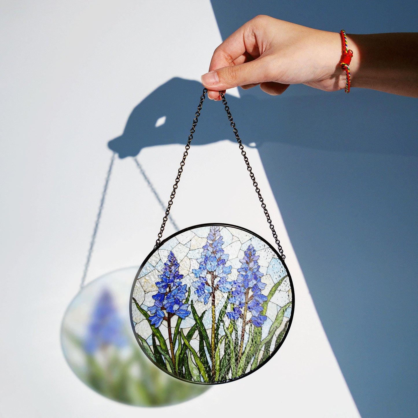 Bluebell Flower Field Round Glass Suncatcher Window Art Nature Decor Gift for Garden Lover
