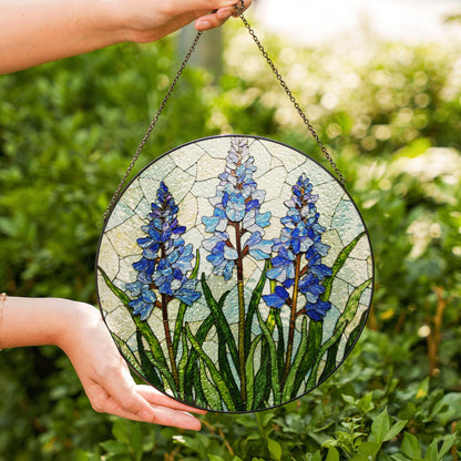 Bluebell Flower Field Round Glass Suncatcher Window Art Nature Decor Gift for Garden Lover