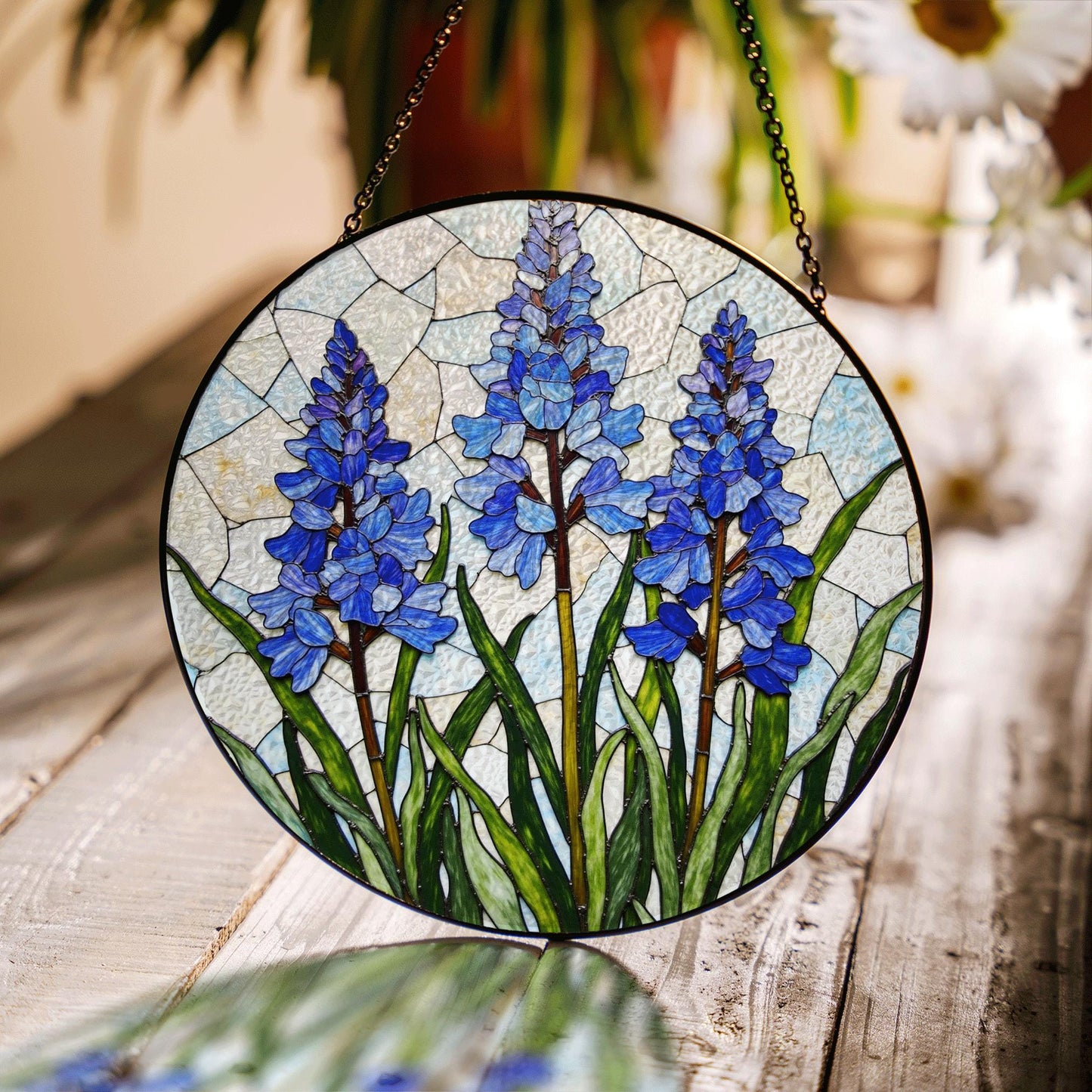 Bluebell Flower Field Round Glass Suncatcher Window Art Nature Decor Gift for Garden Lover