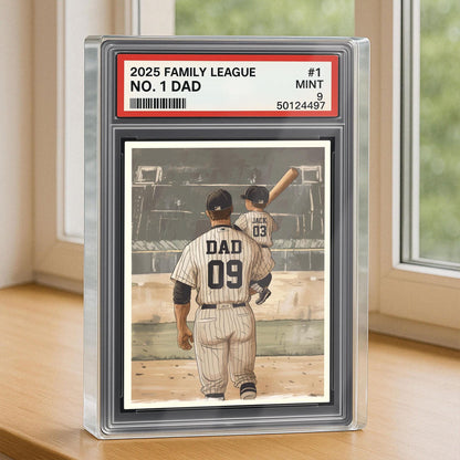 Baseball No. 1 Dad Man And Kids Trading Card Style Personalized Acrylic Block, Dad Plaque, Father's Day Gift for Baseball Husband, Dad