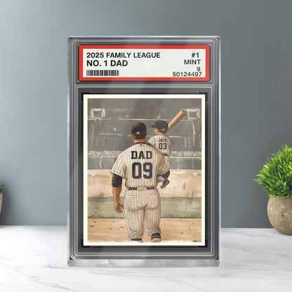 Baseball No. 1 Dad Man And Kids Trading Card Style Personalized Acrylic Block, Dad Plaque, Father's Day Gift for Baseball Husband, Dad