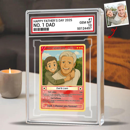 Personalized Father's Day 2025 Gift Trading Card Style Acrylic Plaque, Grandpa, Anime Photo Acrylic Block, Gift For Dad From Kid, Papa Gift