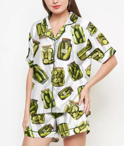 Coquette Pickles Pajamas Satin Set, Mother's Day Gift, Gift For Her, Birthday Gift, Pjs For Women, Bridesmaid Giftss