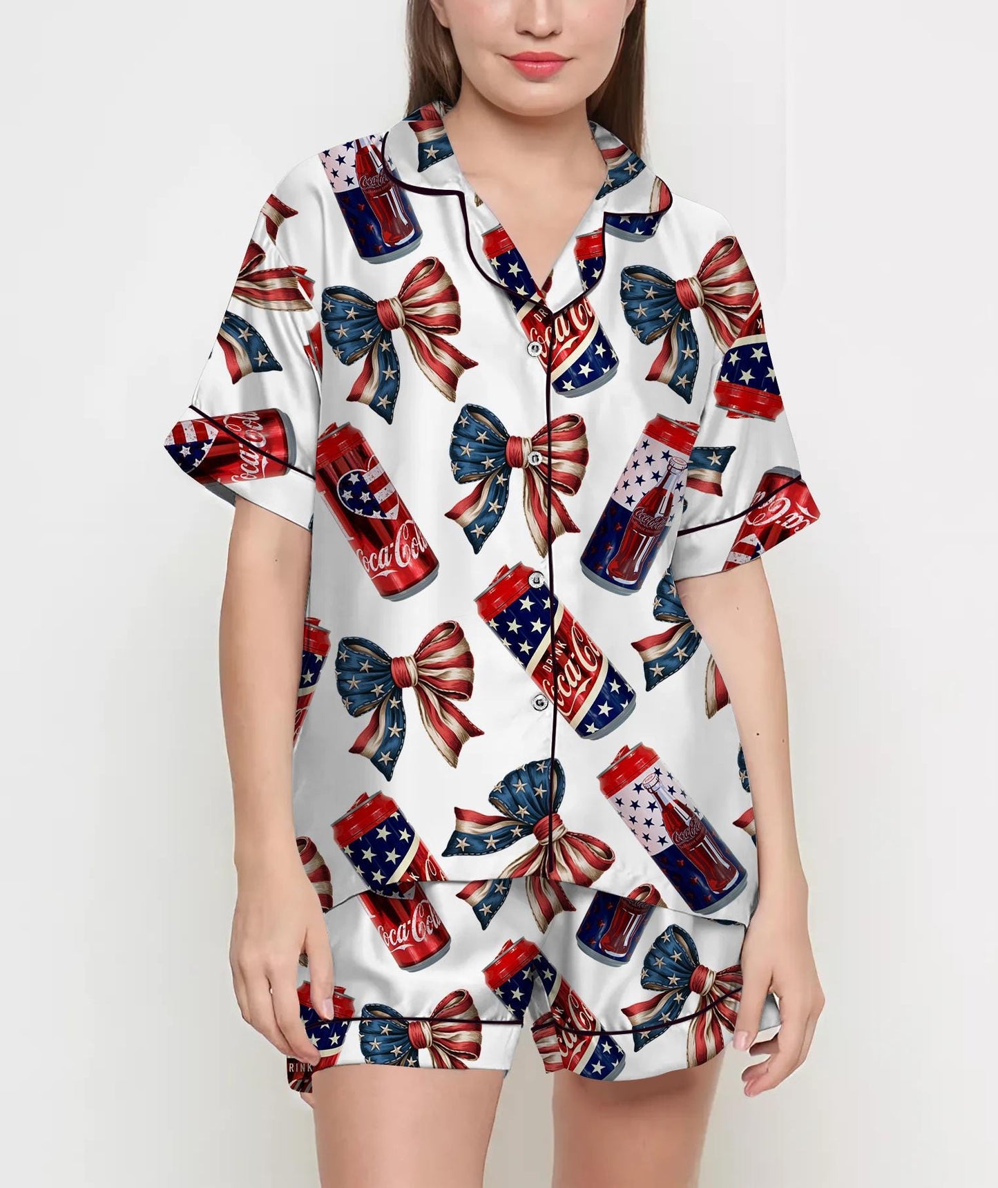 Coquette 4th of July Pajamas Satin Set, Diet Drink 4th of July Shirt Party, Birthday Gift, Pjs For Women, Bridesmaid Gifts, Independence Day