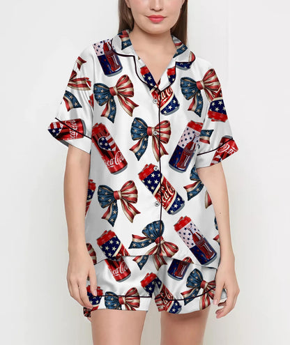 Coquette 4th of July Pajamas Satin Set, Diet Drink 4th of July Shirt Party, Birthday Gift, Pjs For Women, Bridesmaid Gifts, Independence Day