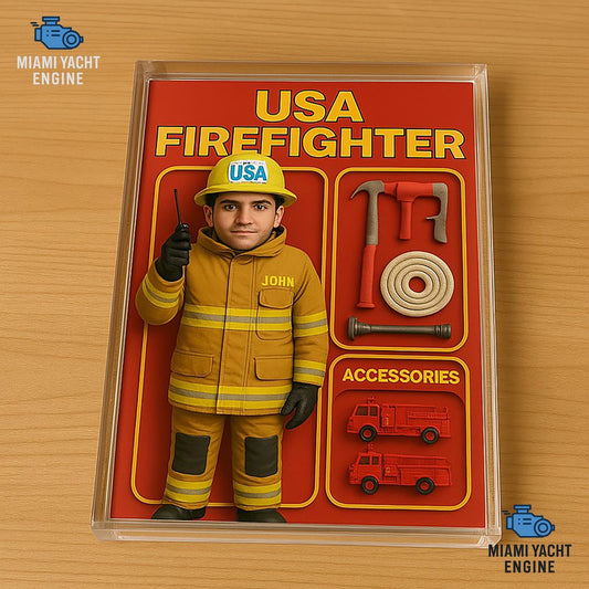 Custom USA Firefighter Acrylic Decor, Personalized Figure with Photo & Gear, Home or Office Display, Firefighter Gift