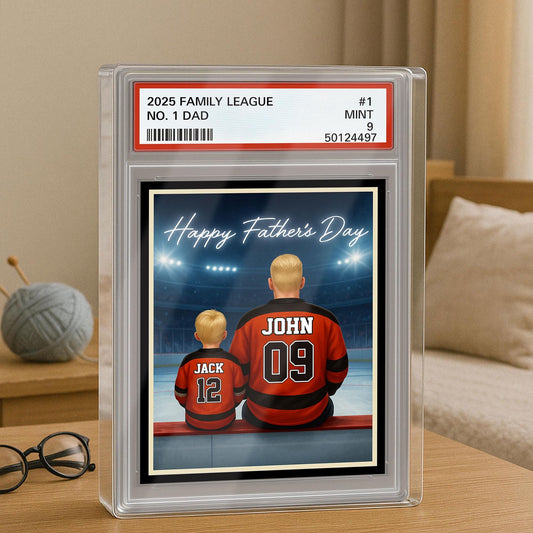 Hockey Daddy's Dream Team, Custom No.1 Dad Man & Kids Trading Card Style Plaque, Father's Day Gift, Personalized Player Dad Acrylic Block