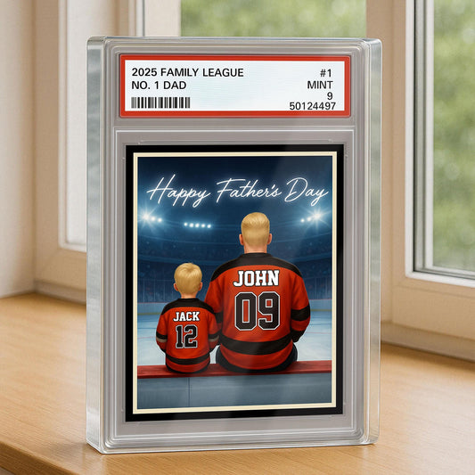 Hockey Daddy's Dream Team, Custom No.1 Dad Man & Kids Trading Card Style Plaque, Father's Day Gift, Personalized Player Dad Acrylic Block