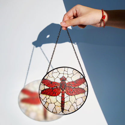 Red Dragonfly Stained Glass Window Hanging Suncatcher Nature Decor Gift for Mom or Nature Lover