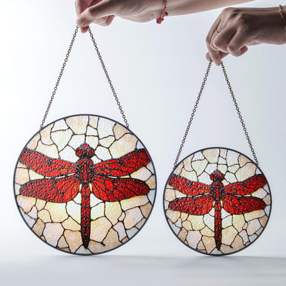 Red Dragonfly Stained Glass Window Hanging Suncatcher Nature Decor Gift for Mom or Nature Lover