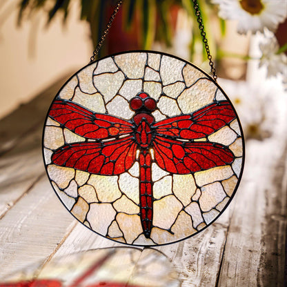 Red Dragonfly Stained Glass Window Hanging Suncatcher Nature Decor Gift for Mom or Nature Lover