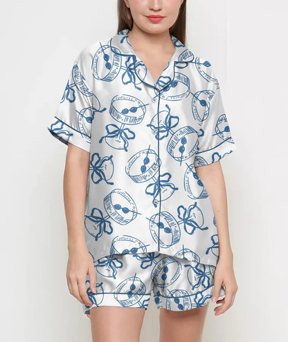 Martini Espresso Coquette Pajamas Satin Set, Blue Martini Shirt,Mother's Day Gift, Birthday Gift, Gift For Her, Bridesmaid Gifts, Women Gift