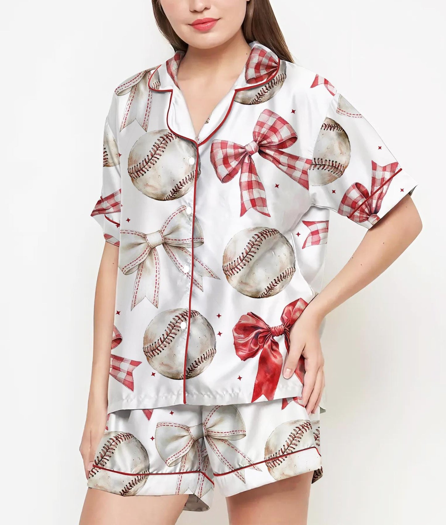 Baseball Coquette Pajamas Satin Set, Game Day Baseball Shirt,Mother's Day Gift, Birthday Gift, Gift For Her, Bridesmaid Gifts, Women Gift