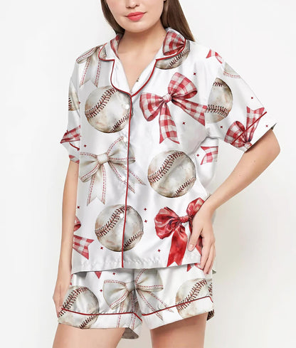 Baseball Coquette Pajamas Satin Set, Game Day Baseball Shirt,Mother's Day Gift, Birthday Gift, Gift For Her, Bridesmaid Gifts, Women Gift