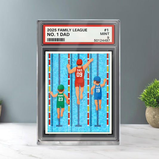 Custom No.1 Swimming Dad Plaque, Personalized Trading Card Kids Name For Swimmer Dad Acrylic Block, Father's Day Gift From Kids, Best Dad