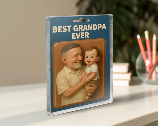 Custom Father's Day Gift for Grandpa, Personalized Photo Dad And Kids Action Figure Acrylic Block, Best Grandpa Ever Block, Gift for Husband