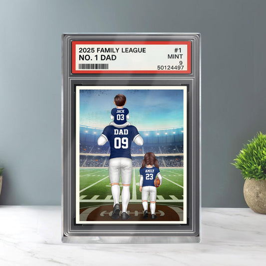 Custom Kid's Name With Football Dad Acrylic Plaque, Father's Day Gift From Kids, No. 1 Dad Trading Card Style Personalized Acrylic Block
