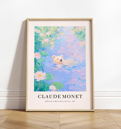 Monet Style Polar Bear Print: French Floral Wall Art