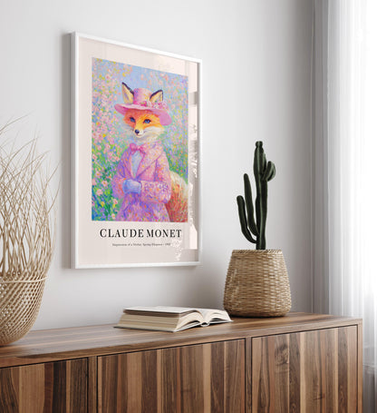 Monet Style Fox Art Print: French Coquette Pastel Floral Decor
