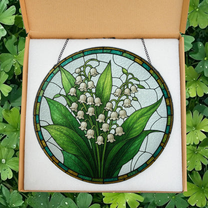 Lily of Valley Flower Glass Suncatcher, Suncatcher Hanging Decor, Lily of Valley Suncatcher, Gift for Mom, May Birth Month Flower Suncatcher