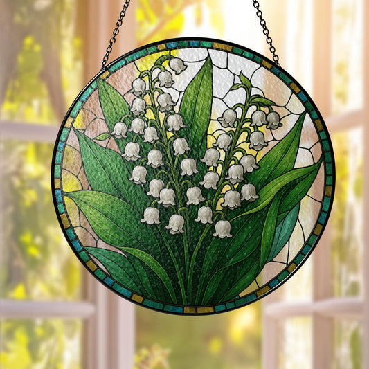Stained Glass Lily Of The Valley Flower Suncatcher, May Birth Month Flower Suncatcher, Grandma Gift, Glass Suncatcher, Family Gift Idea