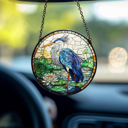 Blue Heron Stained Glass Suncatcher, Birds Lover Gift, Peaceful Art Window Hanging Decor, Bird Glass Suncatcher, Blue Heron Lovers Presents