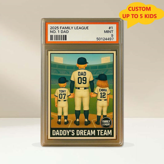 No. 1 Dad & Kids Baseball Trading Card Style, Personalized Acrylic Block Plaque, Father's Day Gift, Custom Figure Family Acrylic Block