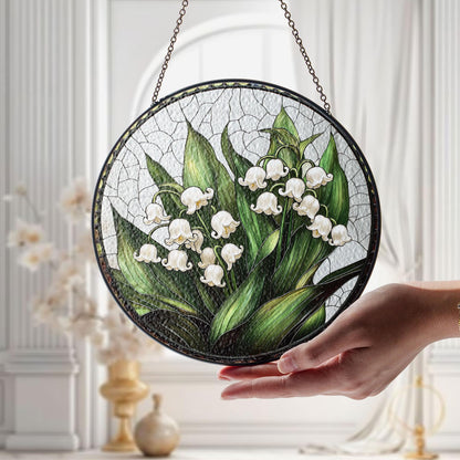 Lily of Valley Flower Glass Suncatcher, Suncatcher Hanging Decor, Lily of Valley Suncatcher, Gift for Mom, May Birth Month Flower Suncatcher